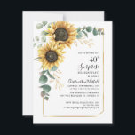 Convite aniversário de 40 anos Sunflower Greenery - Partid<br><div class="desc">Crie um convite de aniversário de surpresa floral usando nosso modelo bonito com girassóis,  eucalipto verde com quadro geométrico sobre fundo branco. Clique facilmente no botão "Personalizar" para obter os detalhes.</div>