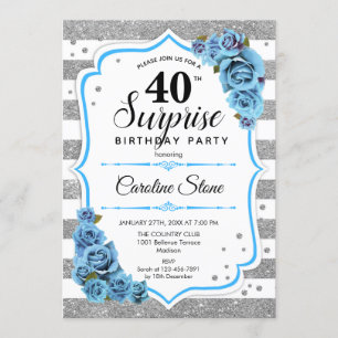 Convite Aniversário de 40 anos Surpresa - Azul branco prat