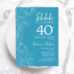 Convite Aniversário de 40 anos Surpresa - Azul-claro flora<br><div class="desc">Convite para aniversário de 40 anos de Surpresa Azul Floral Light. A design feminina moderna minimalista apresenta sotaques botânicos e letra de script de tipografia. Simples cartão de convite floral perfeito para uma festa surpresa na moda.</div>