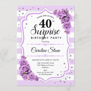 Convite Aniversário de 40 anos Surpresa - Branco roxo