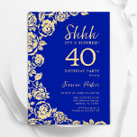 Convite Aniversário de 40 anos Surpresa de Rosas Dourados<br><div class="desc">Convite de festas Real Azul Dourado Surpresa Floral de aniversário de 40 anos. Design elegante com rosas, folha de ouro falsa e letra de script de tipografia. A Trendy convida o cartão perfeito para uma festa de na moda. Pode ser personalizado para qualquer idade. Impressos convites Zazzle ou modelo de...</div>