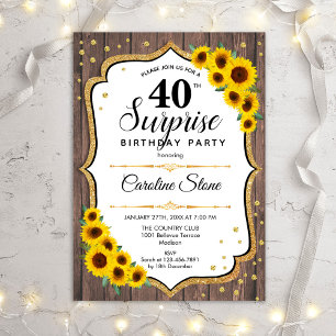 Convite Aniversário de 40 anos Surpresa - Girassóis - Made