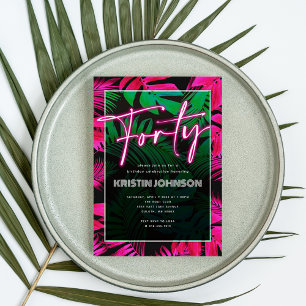 Convite Aniversário de 40 anos Tropical Rosa Neon da Moda