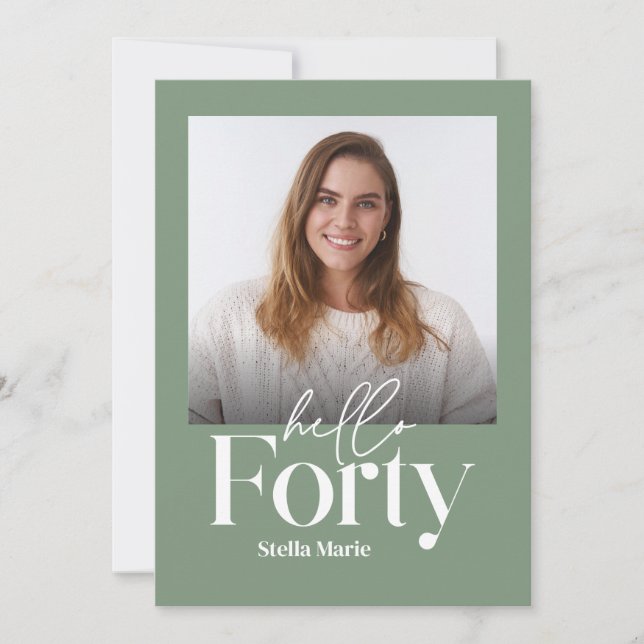 Convite Aniversário de 40 anos verde de sábio mínimo moder (Frente)