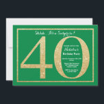 Convite aniversário de 40 anos verde e brilho Dourado surp<br><div class="desc">Convite para aniversário de 40 anos surpresa. A Festa de aniversário verde e Dourada do brilho convoca com fundo verde. Surpresa Aniversário. Aniversário Adulto. Homens ou Mulheres no Bday Bash Party. Para mais personalização,  clique no botão "Personalizar" e use a ferramenta design para modificar este modelo.</div>