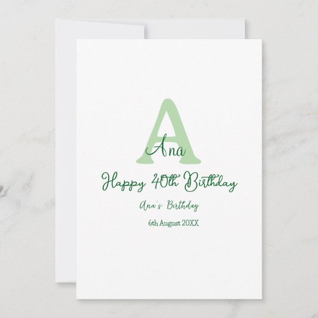 Convite Aniversário de 40 anos verde feliz adicionar nome  (Frente)