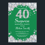 Convite aniversário de 40 anos Verde Surpresa e Diamante P<br><div class="desc">Convite para aniversário de 40 anos surpresa. Fundo Vermelho de Diamante Verde e Silver Rhinestone. Convite para o Elegante Birthday Bash. Aniversário Adulto. Aniversário das mulheres. Homens Aniversário.
Para mais personalização,  clique no botão "Personalizar" e use a ferramenta design para modificar este modelo.</div>