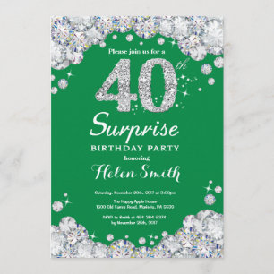 Convite Aniversário de 40 anos verde-surpresa e Diamond pr