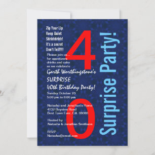 Convite aniversário de 40 anos Vermelho azul D345 SURPRES