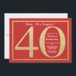 Convite aniversário de 40 anos vermelho e brilhante Dourad<br><div class="desc">Convite para aniversário de 40 anos surpresa. Festa de aniversário Vermelha e Dourada de Brilho Convide com Fundo Vermelho. Surpresa Aniversário. Aniversário Adulto. Homens ou Mulheres no Bday Bash Party.
Para mais personalização,  clique no botão "Personalizar" e use a ferramenta design para modificar este modelo.</div>