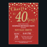 Convite Aniversário de 40 anos vermelho e Diamante Dourado<br><div class="desc">Surpreenda o aniversário de 40 anos Invitation com fundo de diamante vermelho e Dourado. Dourada Confetti. Aniversário Adulto. Homens ou Mulheres Aniversário. Para mais personalização,  clique no botão "Personalizar" e use nossa ferramenta de design para modificar este modelo.</div>