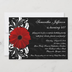 Convite aniversário de 40 anos vermelho, preto e branco G