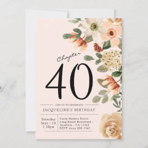 Convite aniversário de 40 anos Vintage Floral