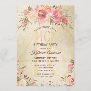 Convite aniversário de 40 anos Vintage - Partido Dourado d