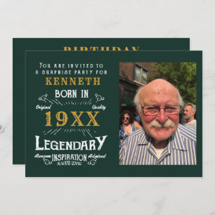 Convite aniversário de 40 anos Vintage Verde Dourado Nome 