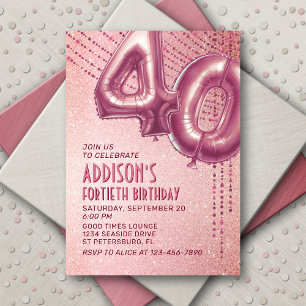 Convite aniversário de 40 anos Womens Rosa Dourado