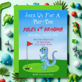 Convite Aniversário de 4 anos com tema de golfe de dinossa