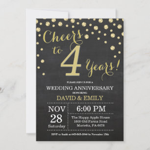 Convite Aniversário de 4 Anos de Casamento Quadro Negro Gi