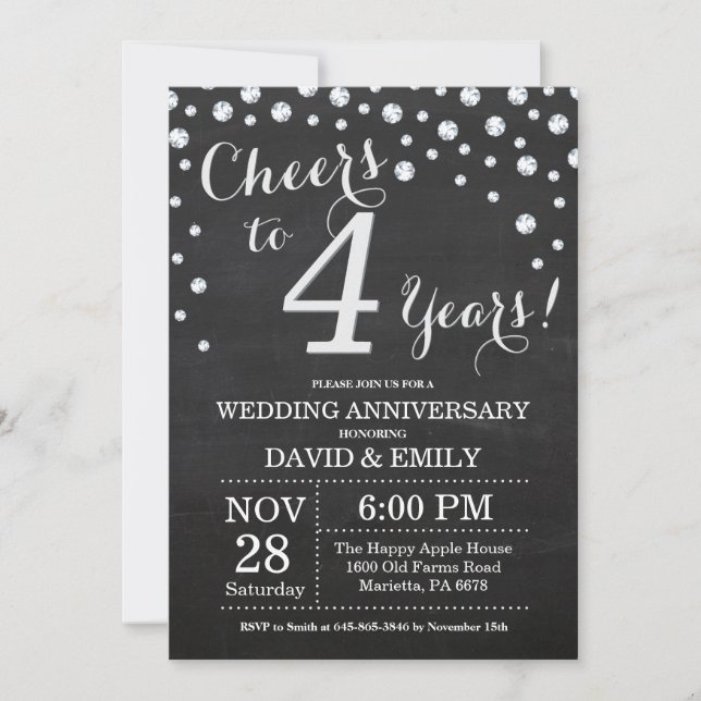Convite Aniversário de 4 anos de Casamento Quadro Negro Pr (Frente)