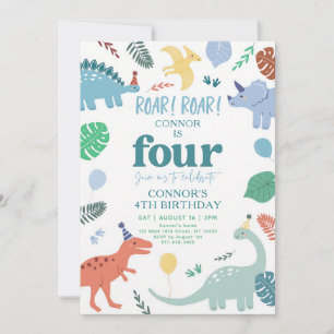 Convite Aniversário de 4 anos do Dinossauro Azul Boho