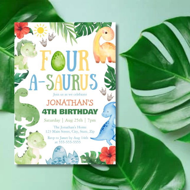 Convite Aniversário de 4 anos do Four A-Saurus Dino (Criador carregado)