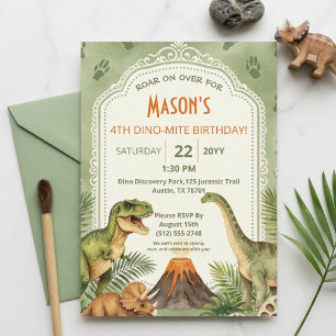 Convite Aniversário de 4 anos do menino Festa Dinossauro D