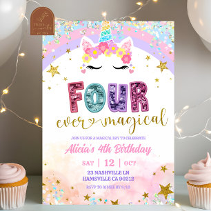 Convite Aniversário de 4 anos do Unicórnio Mágico Arco-íri
