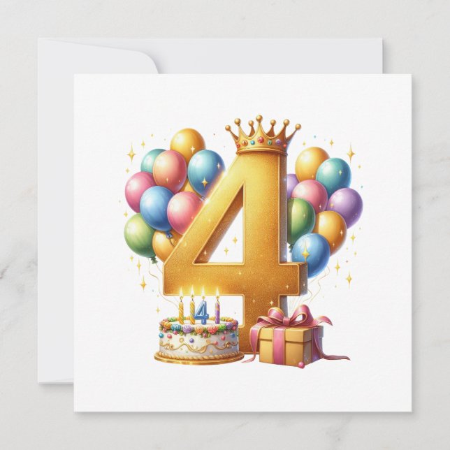 Convite Aniversário de 4 anos dourado (Frente)