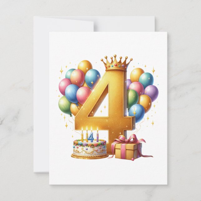 Convite Aniversário de 4 anos dourado (Frente)