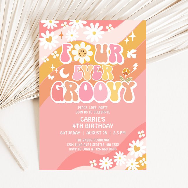 Convite Aniversário de 4 anos FOUR Ever Groovy Groovy Dais (Criador carregado)