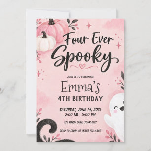Convite Aniversário de 4 anos Four Ever Spooky Pink