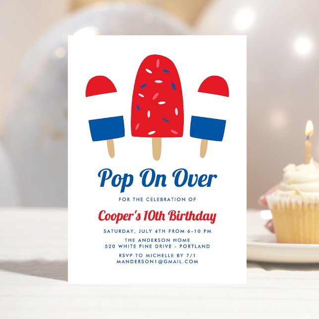 Convite Aniversário de 4 de Julho com Picolé Pop On Over (Criador carregado)