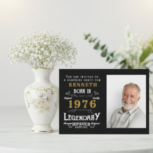 Convite Aniversário de 50 anos 1976 Preto Dourado Personal