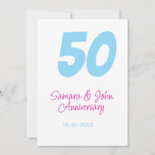 Convite aniversário de 50 anos azul rosa elegante nome dat