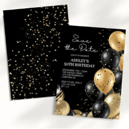 Convite Aniversário de 50 anos Black Elegant Script