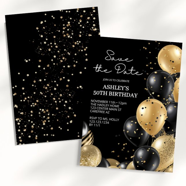 Convite Aniversário de 50 anos Black Elegant Script (Criador carregado)