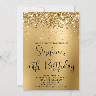 Convite Aniversário de 50 anos Brilho Dourado Glamour Grad