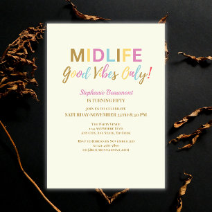 Convite Aniversário de 50 anos Colorido Divertido Midlife