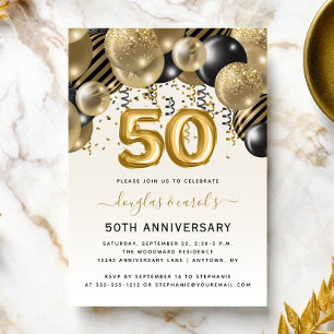 Convite Aniversário de 50 anos com Arco de Balões Preto e 