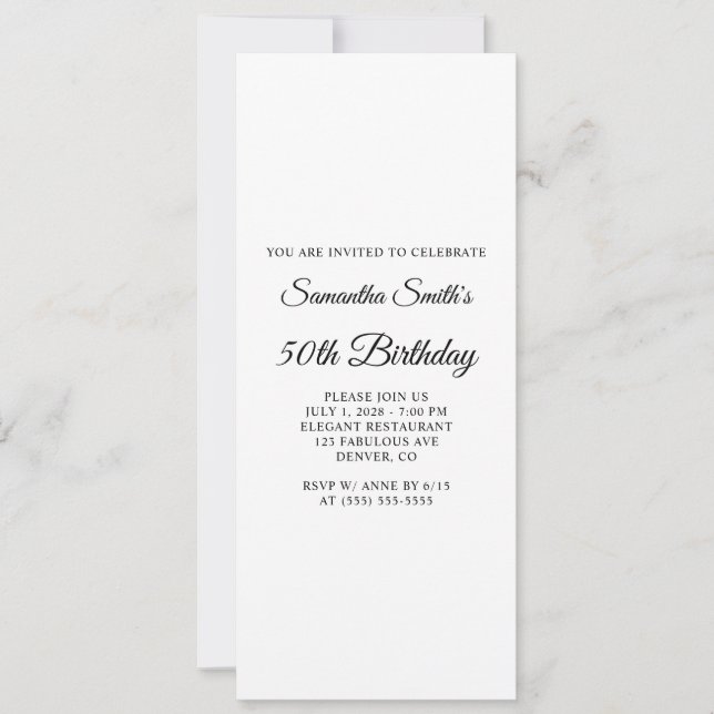 Convite Aniversário de 50 anos com Elegant Script (Frente)