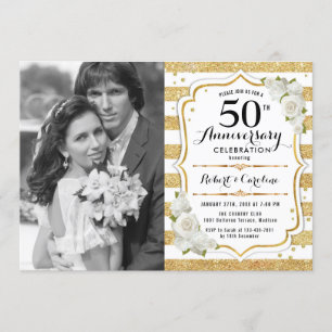 Convite Aniversário de 50 anos com Foto - Dourado Branco