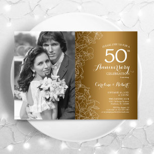 Convite Aniversário de 50 anos com foto - Floral Branco Do