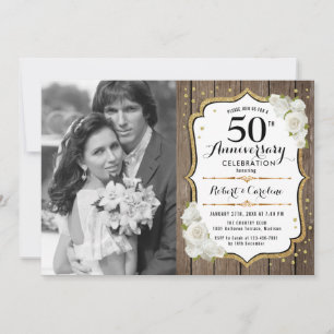Convite Aniversário de 50 anos com Foto - Madeira Dourado