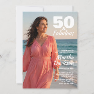 Convite Aniversário de 50 anos com foto na praia fabulosa
