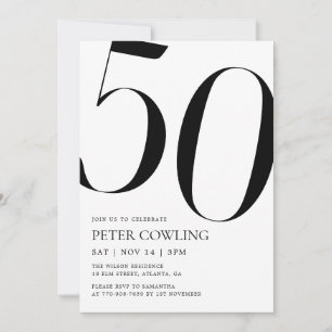 Convite Aniversário de 50 anos com Tipografia Negrito Mini