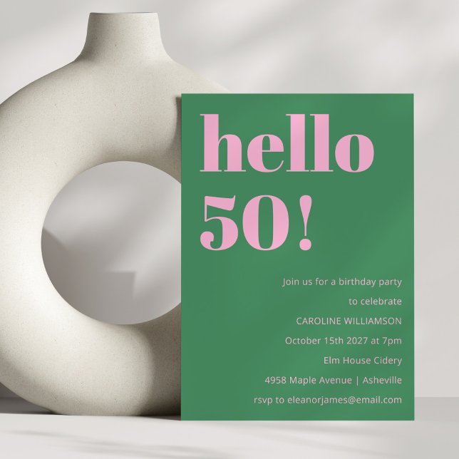 Convite Aniversário de 50 anos cor-de-rosa verde retrô mod (Criador carregado)