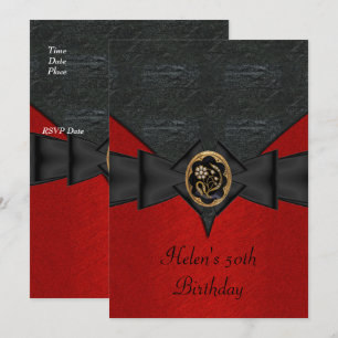 Convite Aniversário de 50 anos Couro Preto Arco Vermelho j