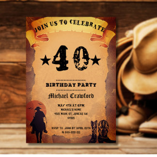 Convite aniversário de 50 anos cowboy papel antigo festa d