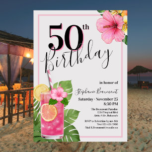 Convite Aniversário de 50 anos da Mulher com Flor de Coque