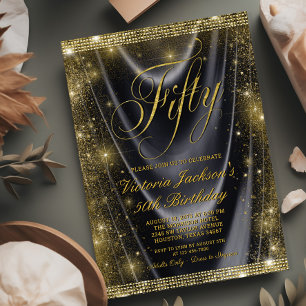 Convite Aniversário de 50 anos da Mulher Glam Black Gold